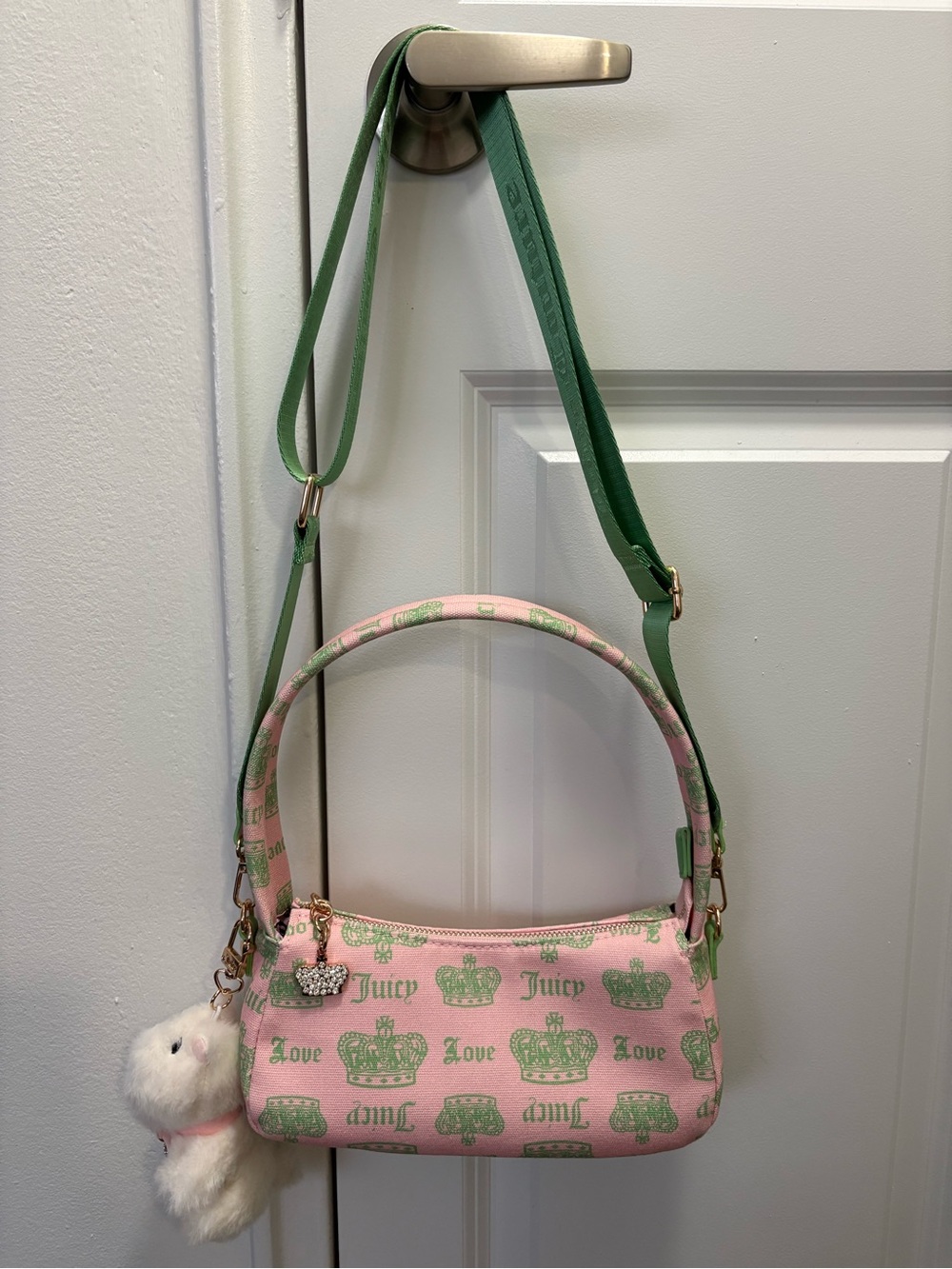 Juicy Couture Pink Tote with Green Trim and Gold Hardware